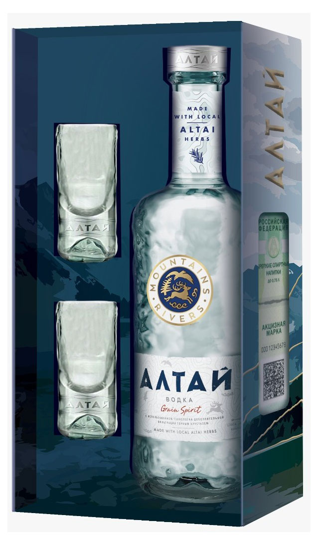 Изображение товара Водка Алтай с 2 стопками в подарочной упаковке 0 7 л Россия