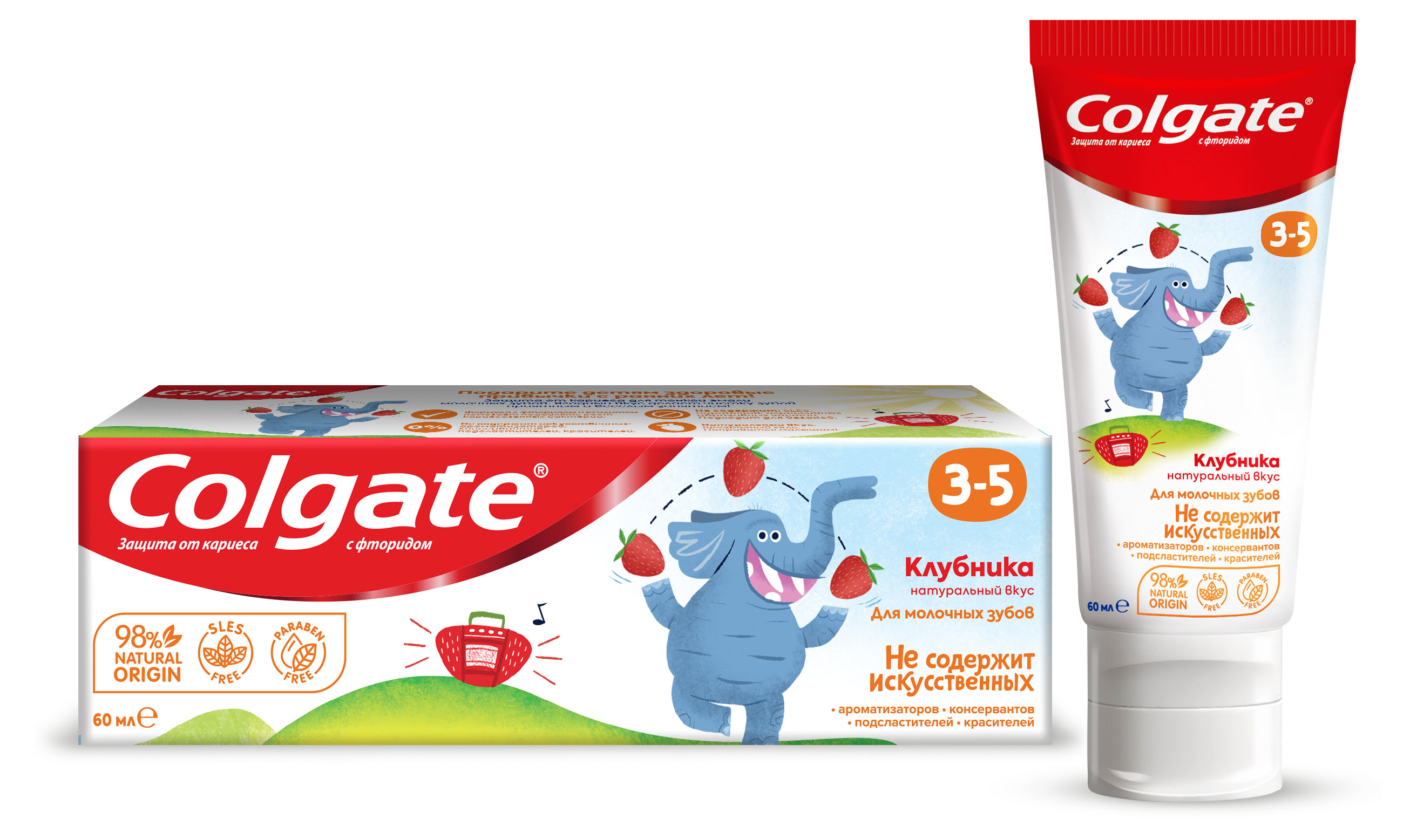 

Зубная паста детская Colgate 3-5 защита от кариеса с фторидом со вкусом клубники, 60 мл