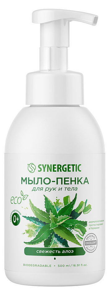 

Мыло-пенка детское для рук и тела Synergetic Гипоаллергенное натуральное Свежесть алоэ, 500 мл