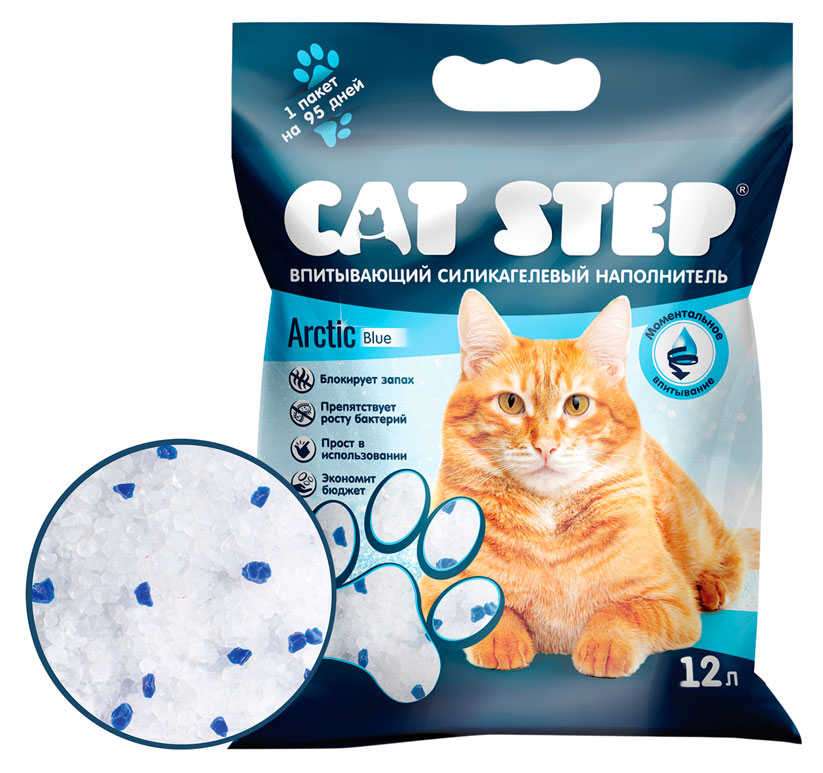 

Наполнитель для кошачьего туалета Cat Step впитывающий силикагелевый Arctic Blue, 12 л
