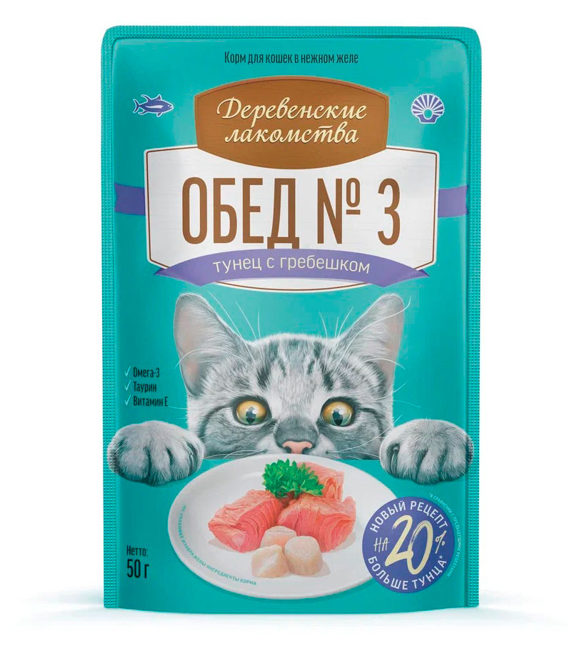 

Лакомство для кошек Деревенские лакомства Тунец с гребешком, 50 г