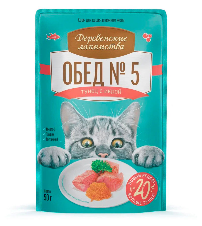 

Лакомство для кошек Деревенские лакомства Тунец с икрой, 50 г