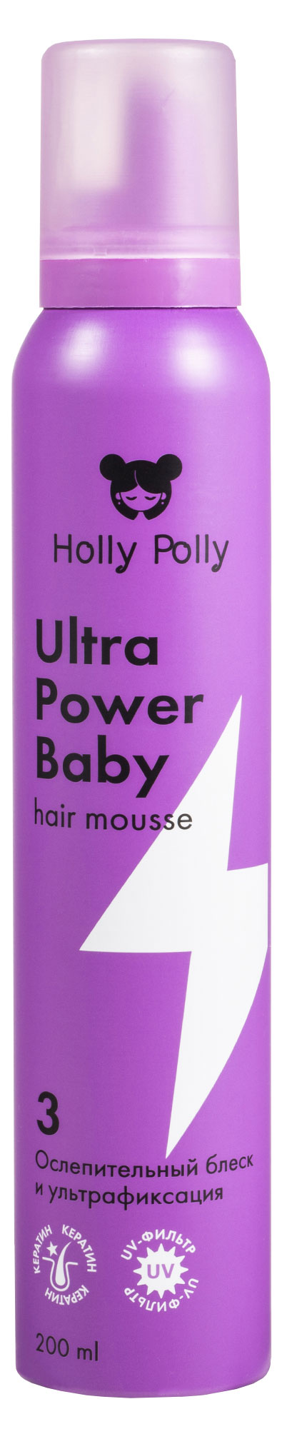 

Мусс для волос Holly Polly Ultra Power Baby Ослепительный блеск и ультрафиксация, 200 мл