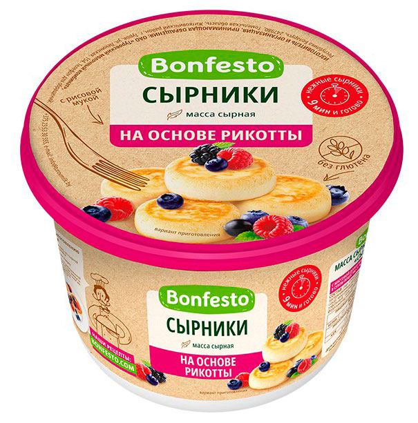 

Масса сырная из рикотты Bonfesto Сырники 25% БЗМЖ, 500 г