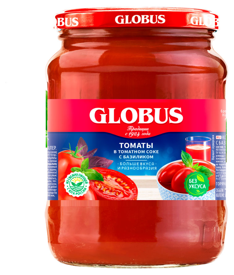 

Томаты GLOBUS в томатном соке с базиликом, 680 г