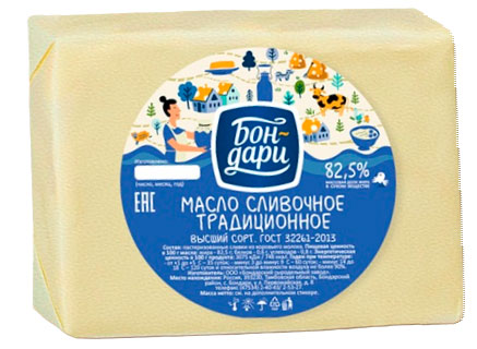 

Масло сливочное Бон-Дари Традиционное 82,5% БЗМЖ, ~ 500 гр