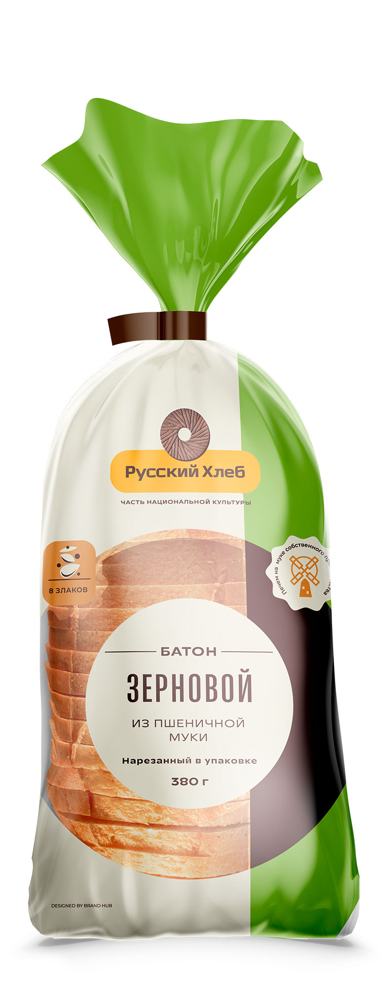 Изображение товара Батон пшеничный зерновой белый «Русский Хлеб» 8 злаков темный нарезка, 380 г