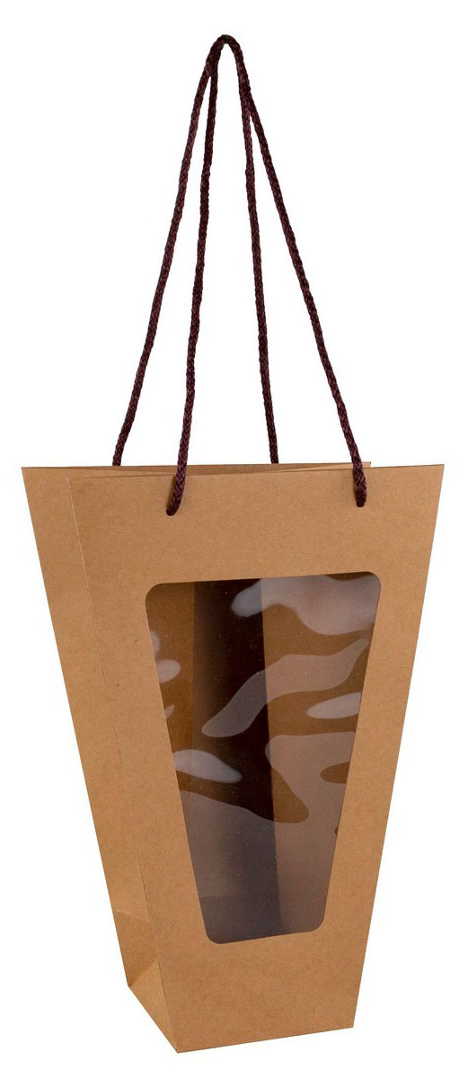 Изображение товара Сумка-пакет подарочный «Азалия Декор» с прозрачной вставкой для цветов натуральный, 23x11x33 см