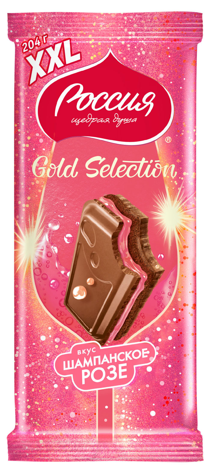 

Шоколад молочный Россия - Щедрая душа! Gold Selection вкус шампанское розе, 204 г