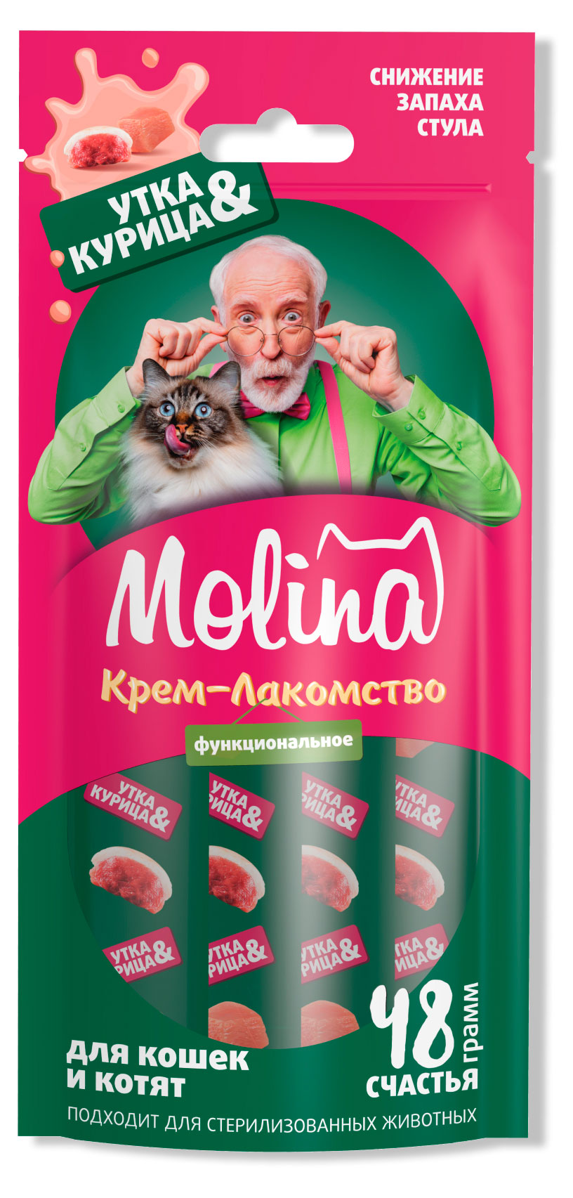 

Крем-лакомство для кошек и котят Molina утка курица, 48 г