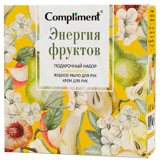 

Набор подарочный Compliment 1141 Энергия фруктов, Жидкое мыло для рук 320 мл + Крем для рук 100 мл