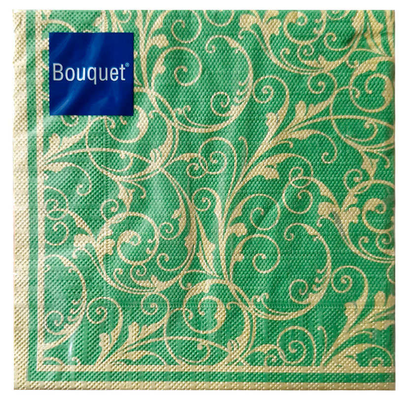 

Салфетки одноразовые бумажные Bouquet очарование зеленые 3 слоя, 33х33 см, 20 л