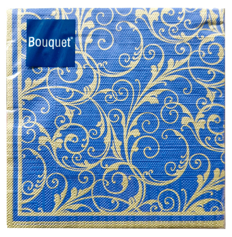 

Салфетки одноразовые бумажные Bouquet очарование синие 3 слоя, 33х33 см, 20 л