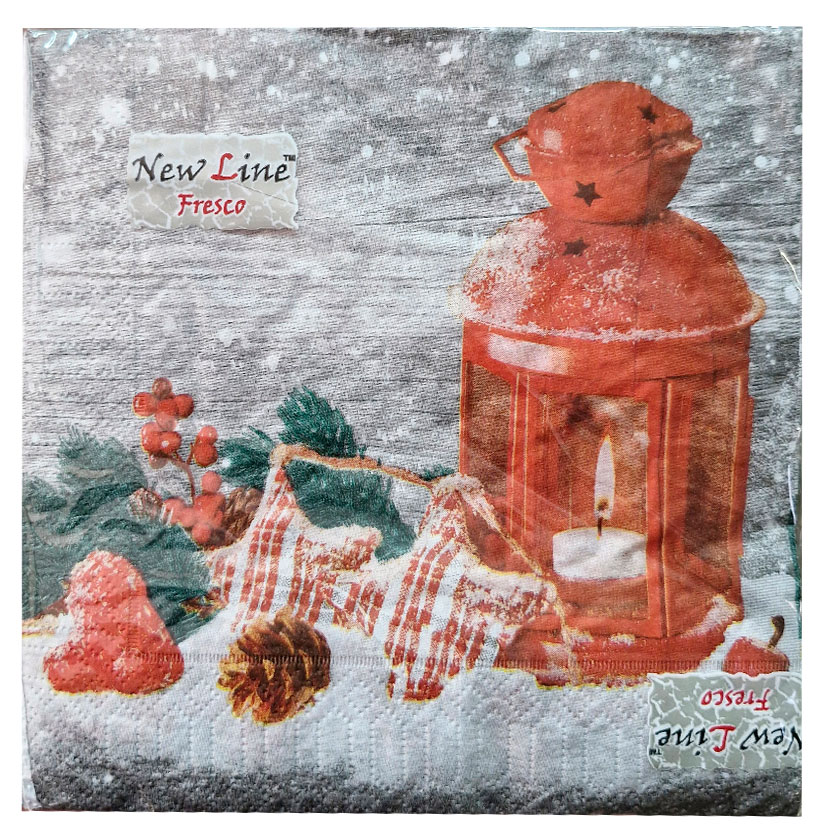 

Салфетки одноразовые бумажные New Line Fresco Новогодний фонарь 2 слоя, 33х33 см, 20 л