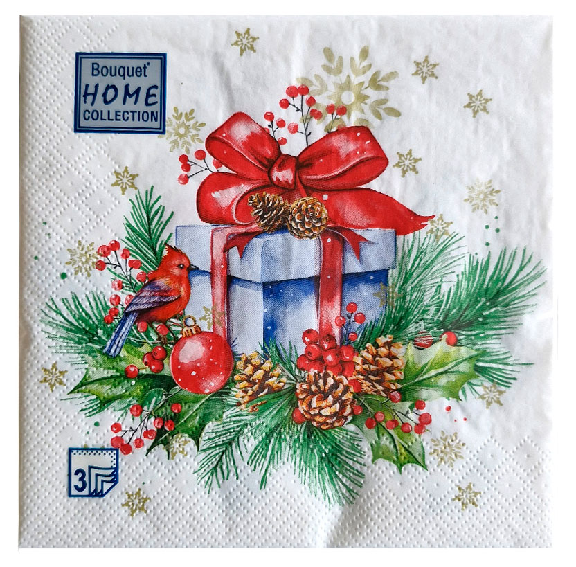 

Салфетки одноразовые бумажные Bouquet Подарок на новый год 3 слоя, 33х33 см, 20 л
