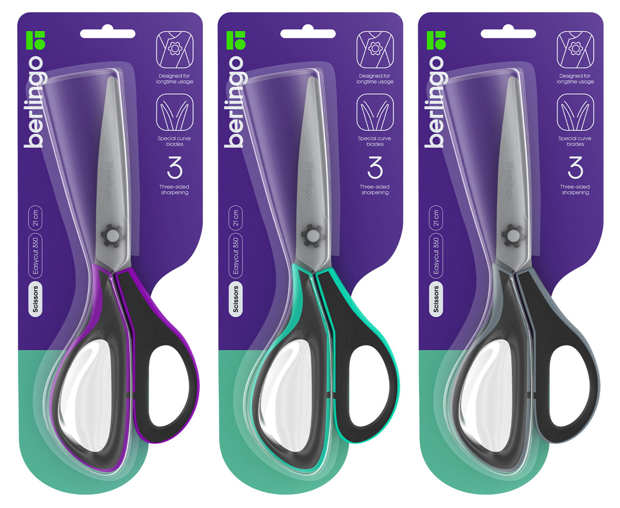 

Ножницы Berlingo Easycut 350 эргономичные ручки, 21 см, 1 шт в ассортименте