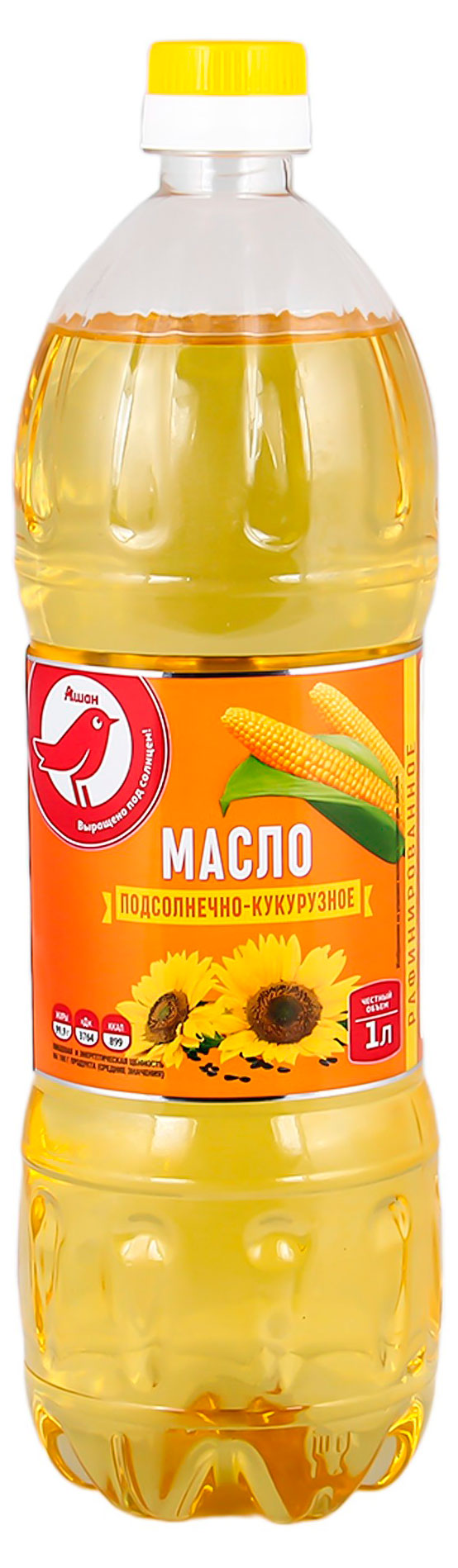 

Масло подсолнечное АШАН Красная птица с добавлением кукурузного масла, 1 л