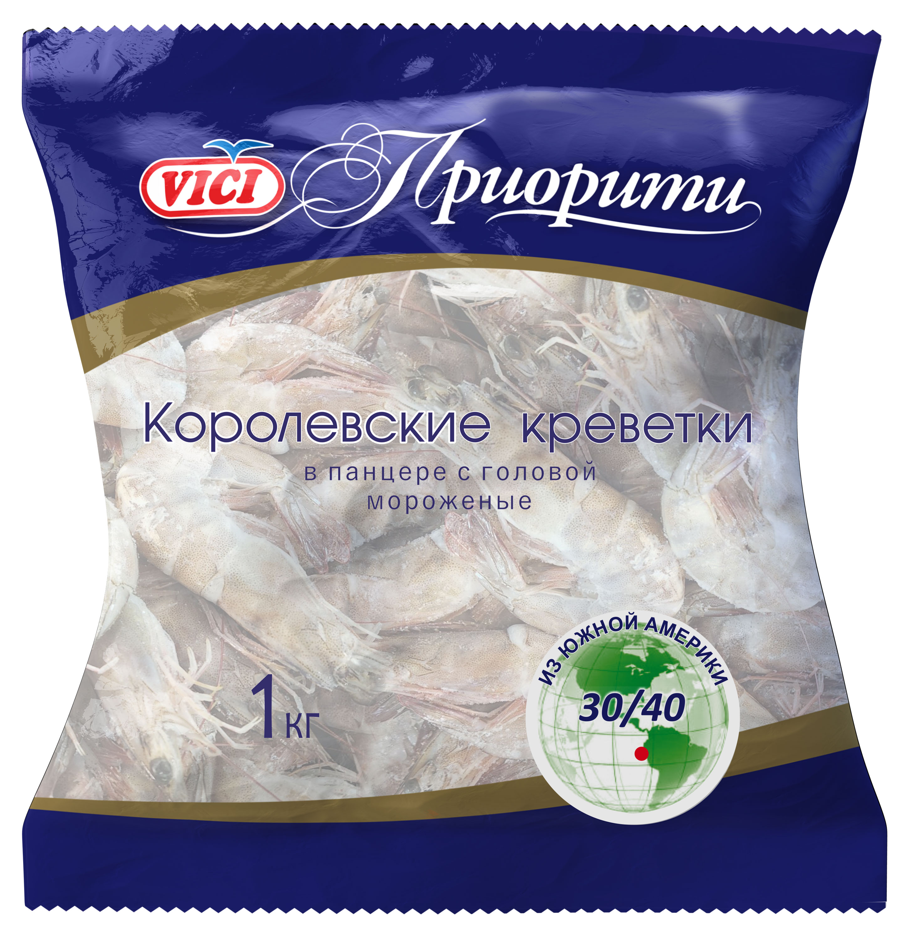 

Креветки VICI Приорити Королевские мороженые 30/40, 1 кг