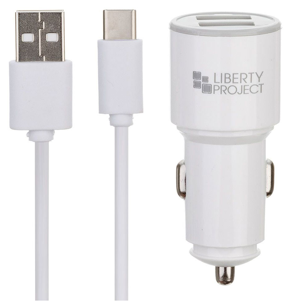 

Автомобильное зарядное устройство LP 2USB 2.1А + USB кабель Type-C белое