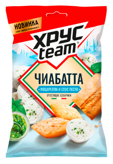 

Сухарики Хрусteam Чиабатта Моцарелла и соус песто, 55 г