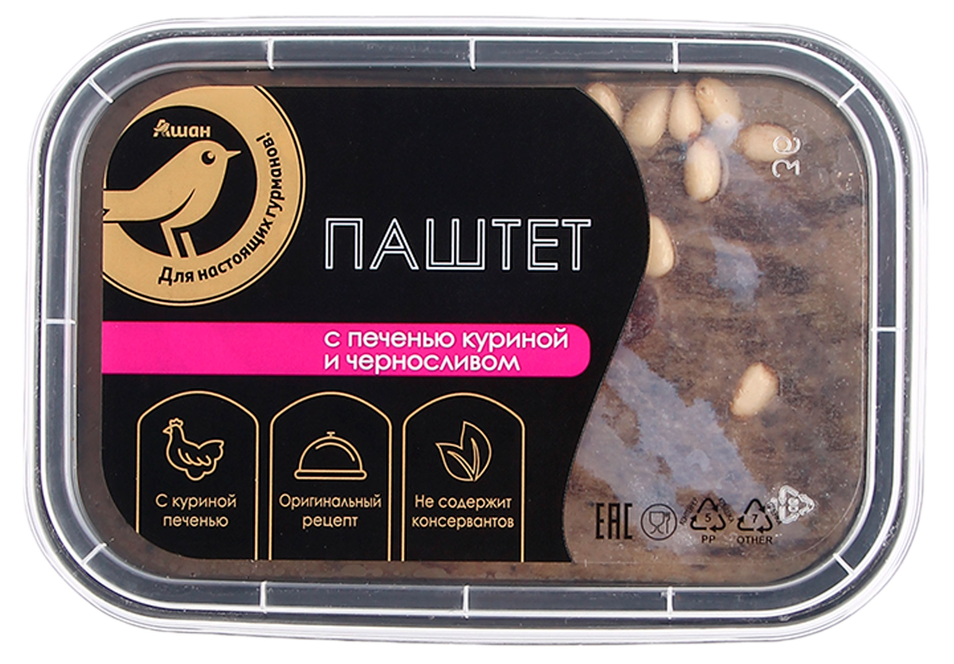 

Паштет АШАН Золотая птица с куриной печенью и черносливом, 160 г
