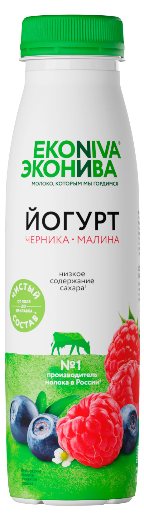 Изображение товара Йогурт питьевой «ЭкоНива» с черникой и малиной 2,5% БЗМЖ, 300 г