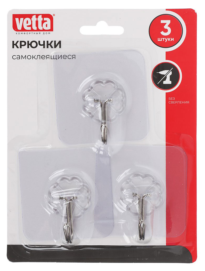 Изображение товара Крючки самоклеящиеся Vetta 6х6 см, 3 шт