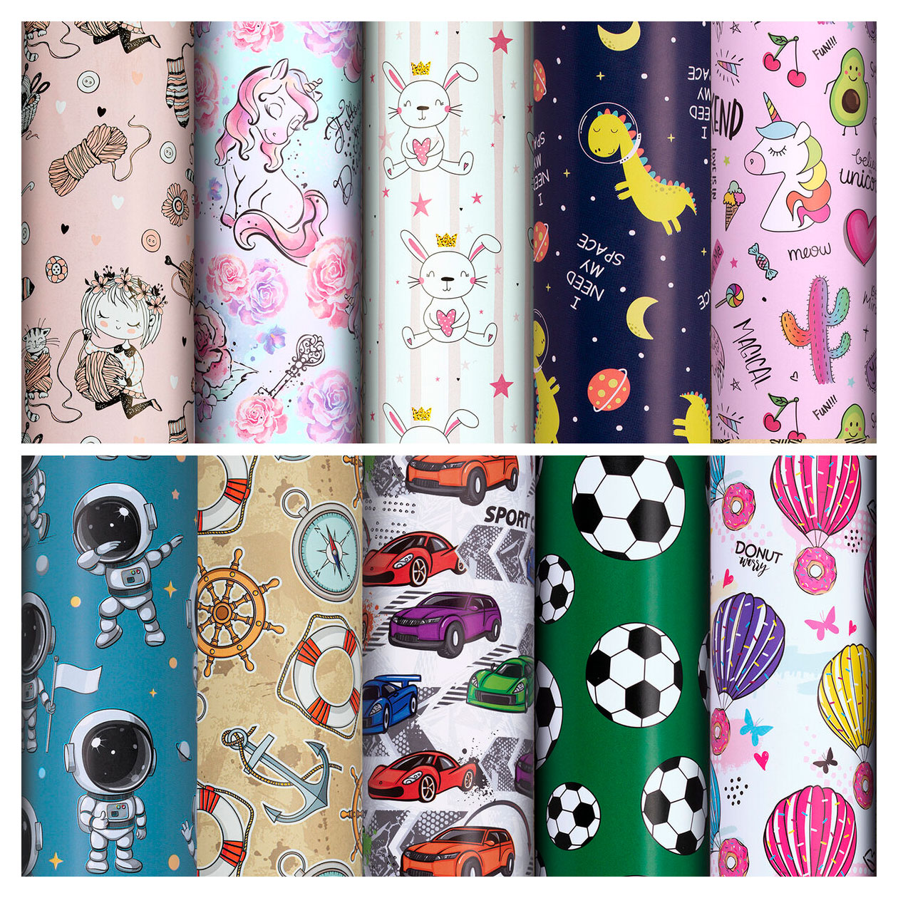 

Бумага упаковочная Золотая сказка For Kids ассорти, 70x100 см