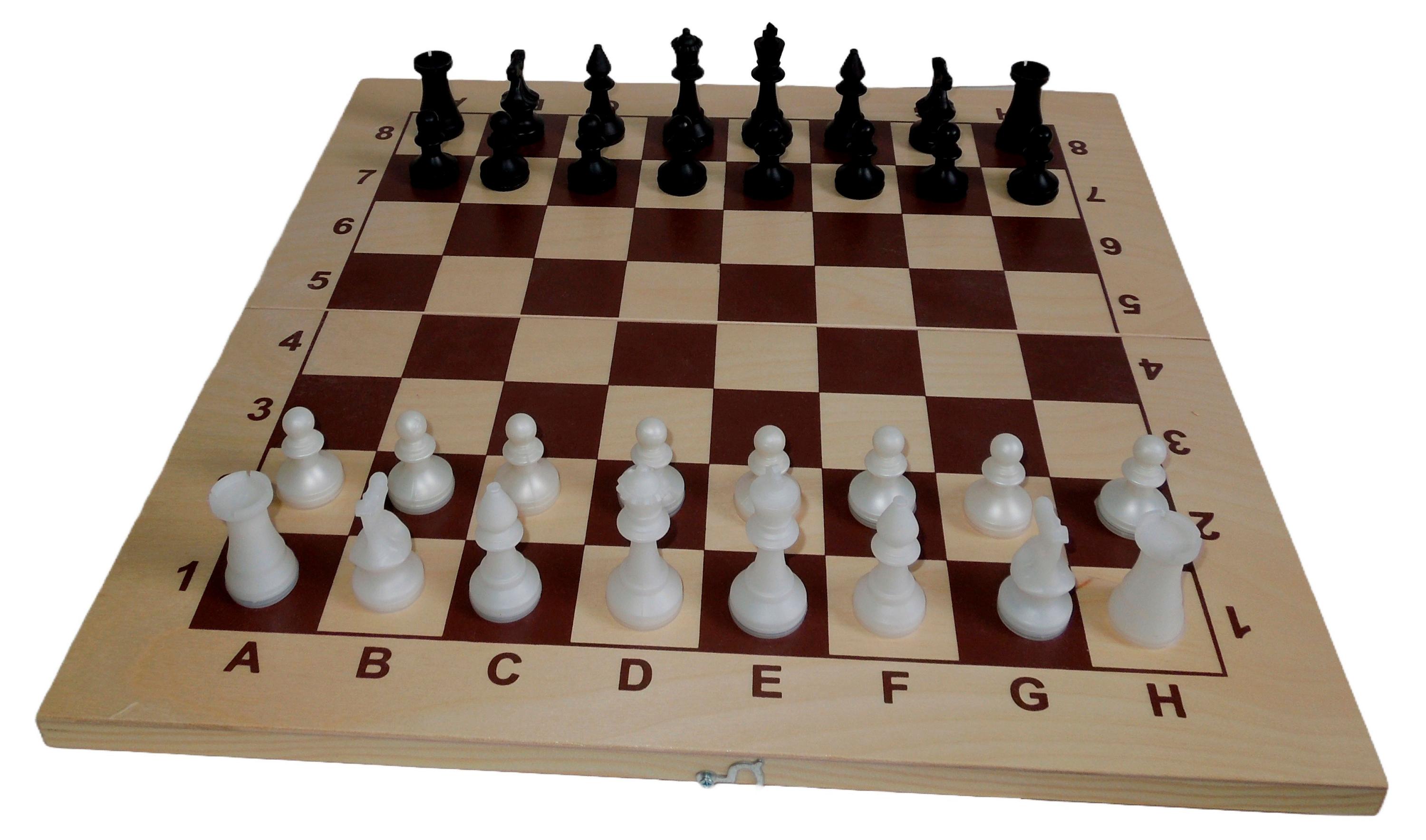 Изображение товара Настольные шахматы с деревянной доской 40х20 см и пластиковыми фигурами