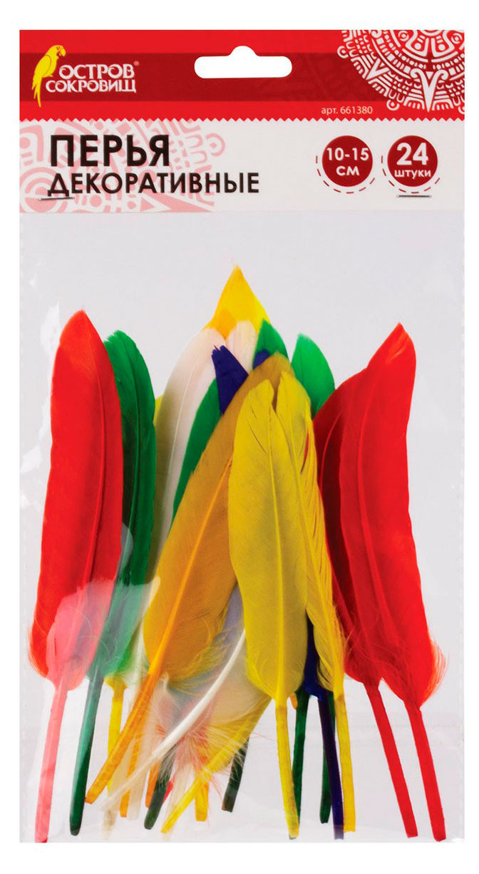 Изображение товара Декоративные перья Остров Сокровищ 10-15 см 24 шт яркие цвета натуральные