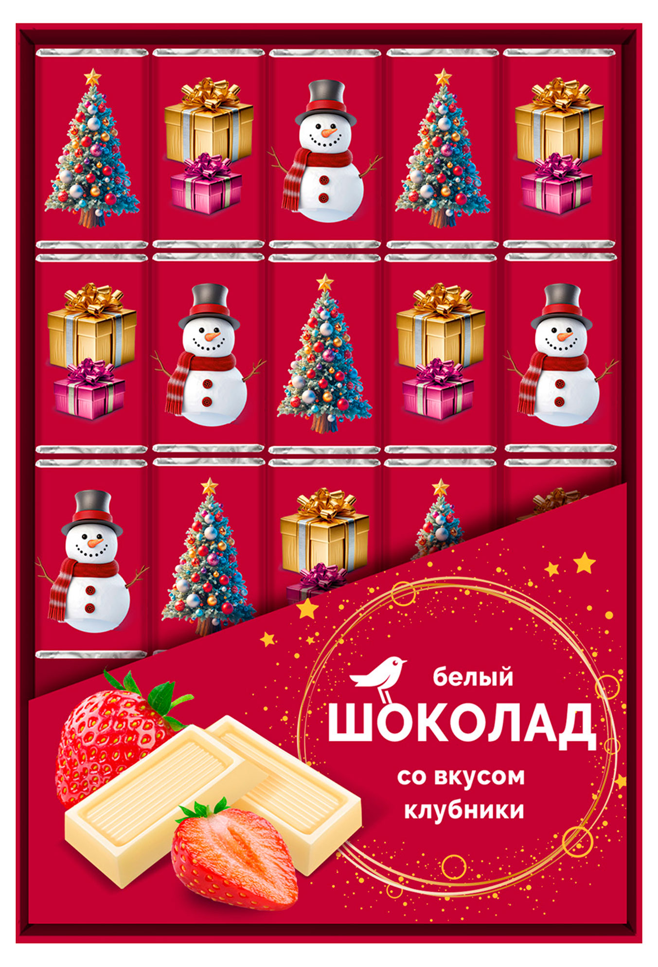 

Шоколад белый АШАН Красная птица со вкусом клубники, 20х5 г