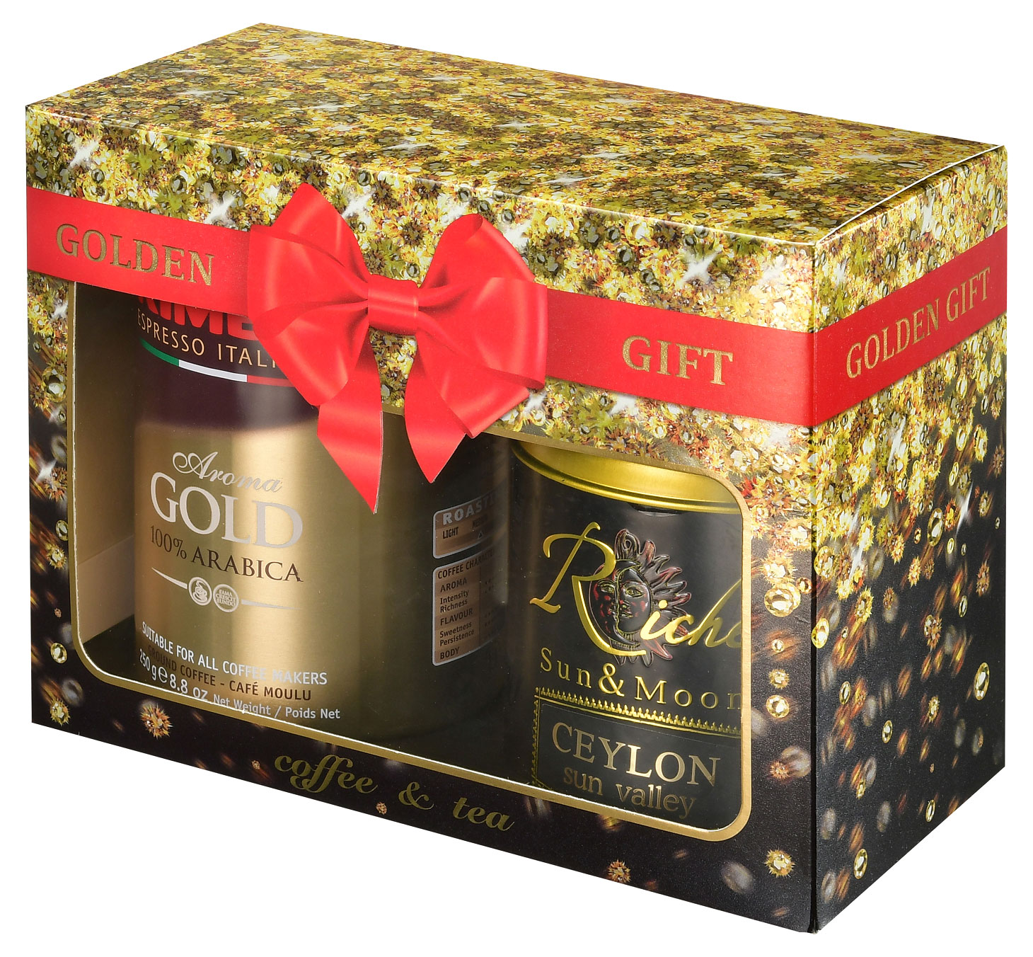 

Подарочный набор Golden Gift Кофе Kimbo Gold молотый, 250 г + Чай Riche Natur Цейлон, 100 г