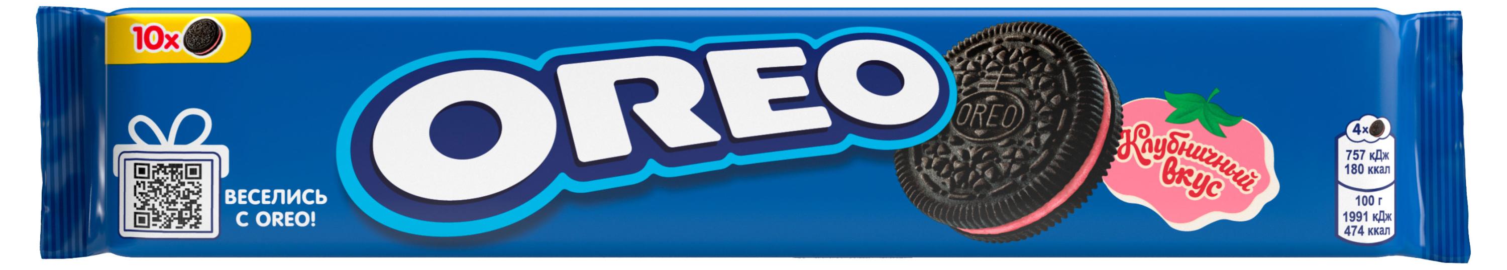 Изображение товара Печенье OREO с какао и начинкой с клубничным вкусом, 95 г