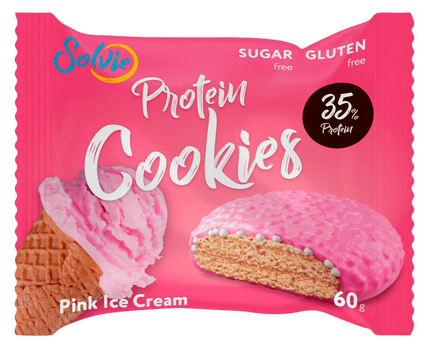 

Печенье протеиновое Solvie Розовое мороженое с глазурью бех сахара, 60 г