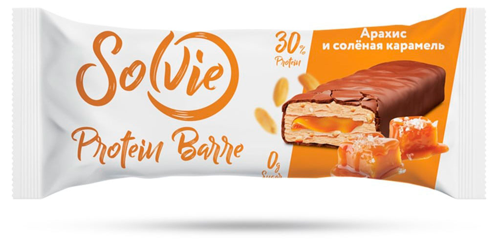 

Батончик протеиновый Solvie со вкусом арахиса и соленой карамели без сахара, 50 г