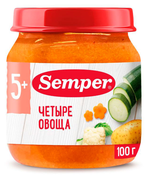 

Пюре овощное Semper Четыре овоща с 5 мес., 100 г