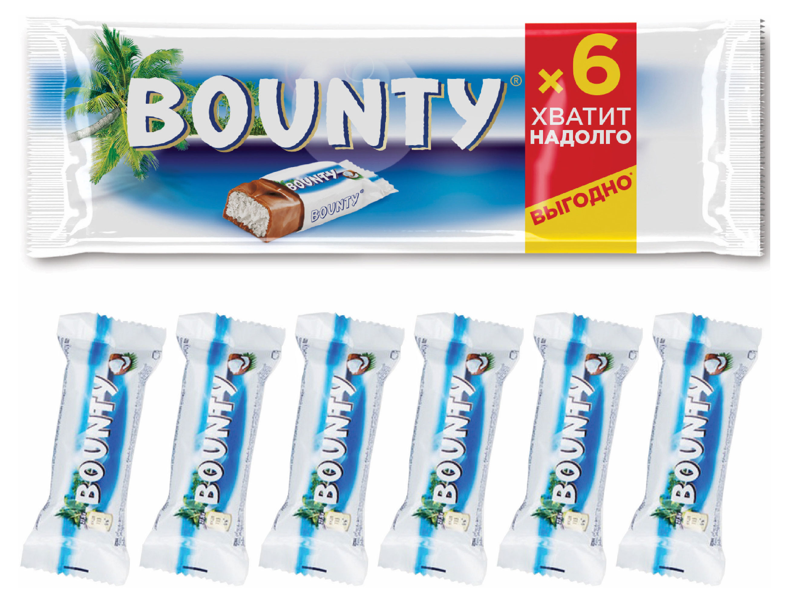 Bounty | Батончик шоколадный Bounty с нежной мякотью кокоса, 6x27,5 г