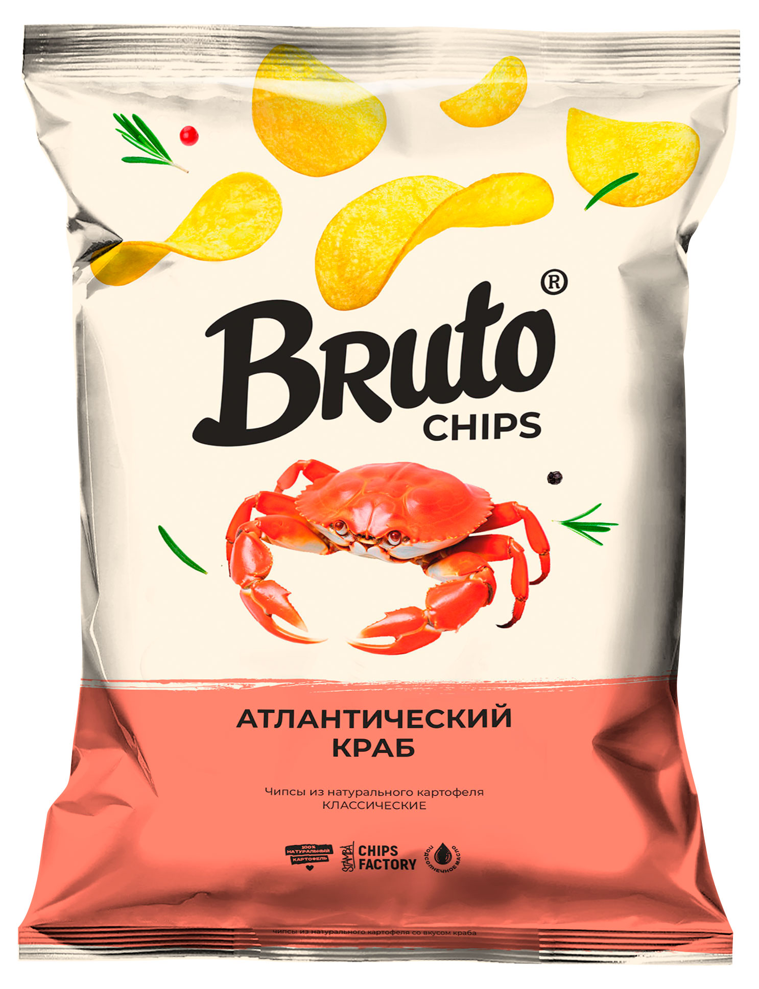 

Чипсы картофельные Bruto Natural potato chips атлантический краб, 60 г