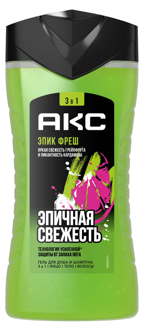 Изображение товара Гель для душа мужской Aкс Epic Fresh 3в1, 250 мл — универсальное средство для гигиены