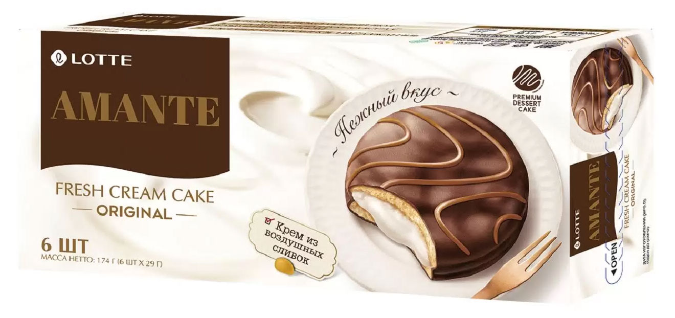

Пирожное Lotte Amante глазированное со сливочной прослойкой, 174 г