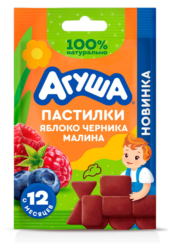 

Фруктовые пастилки Агуша яблоко черника малина с 12 мес., 12 г