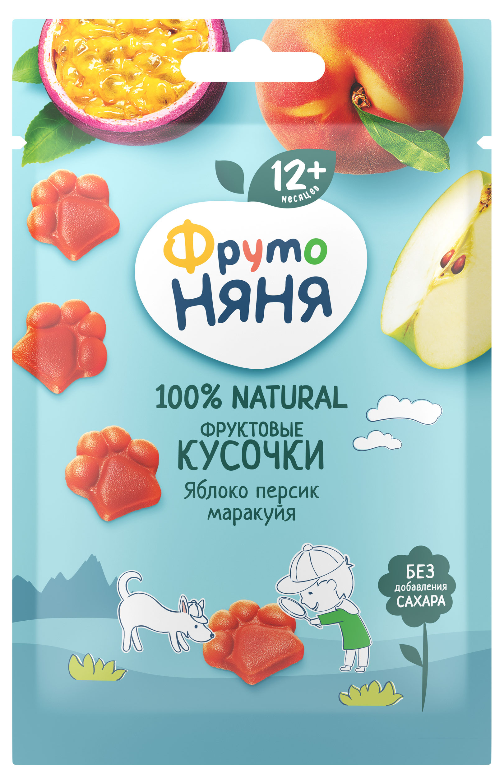 

Кусочки фруктовые ФрутоНяня из яблок персиков и маракуйи, 15 г