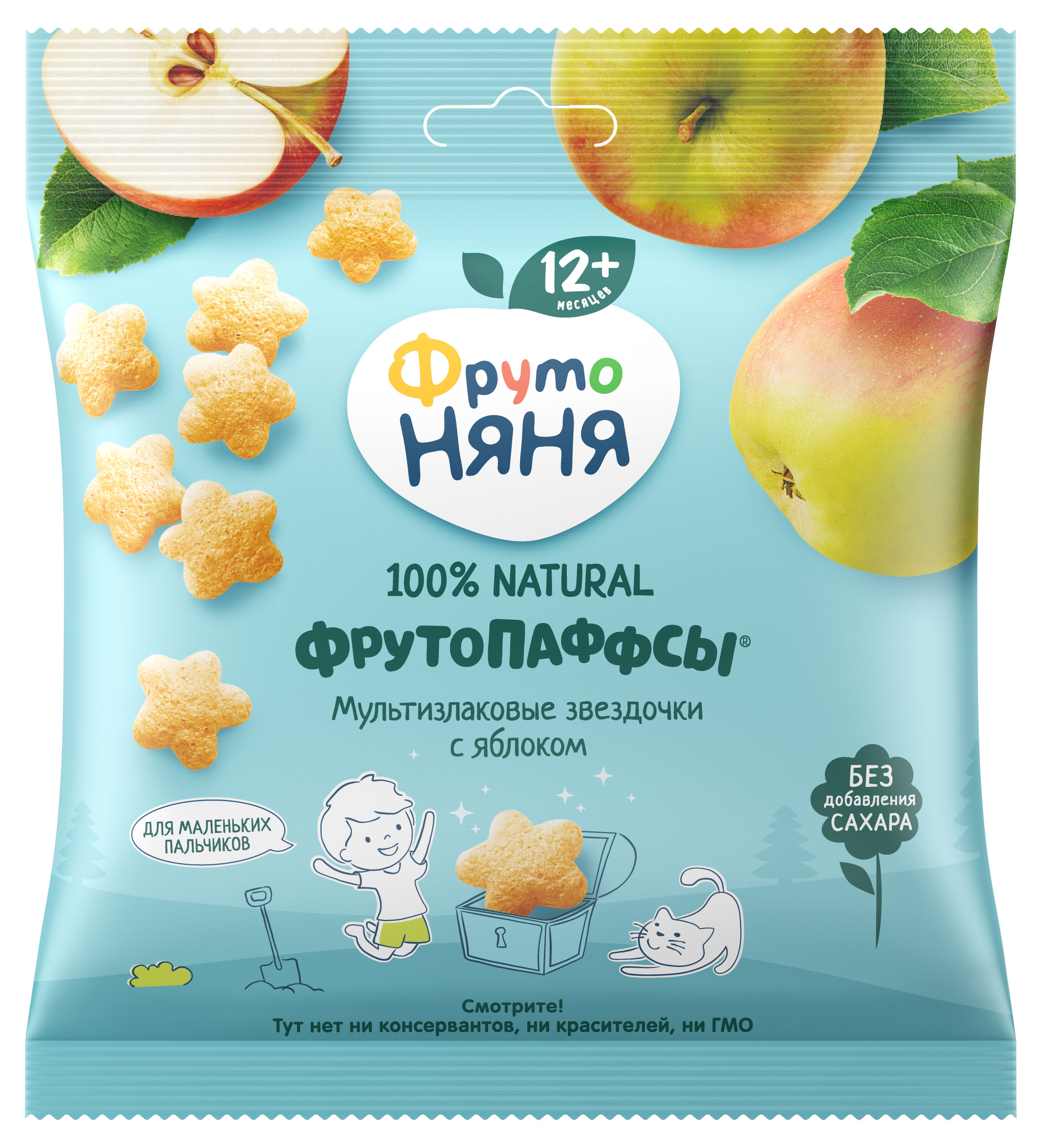 

Злаки хрустящие ФрутоНяня ФрутоПаффсы мультизлаковые с яблоком, 21 г