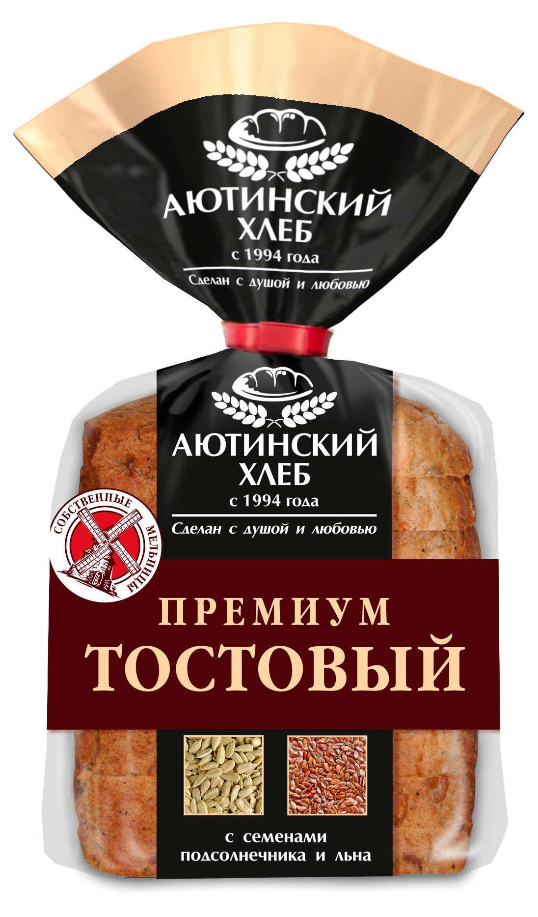 Изображение товара Хлеб ржано-пшеничный «Аютинский Хлеб» Премиум тостовый с семенами подсолнечника и льна нарезка, 330 г