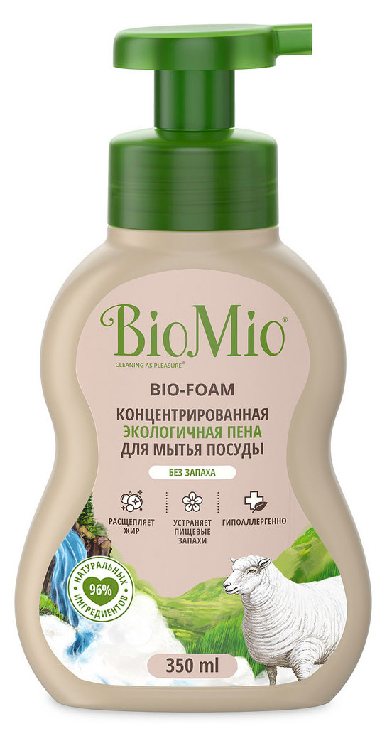 Изображение товара Эко-пена для мытья посуды BioMio без запаха 350 мл - гипоаллергенная и биоразлагаемая