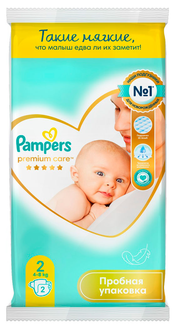Изображение товара Подгузники Pampers Premium care р 2 (4-8 кг), 2 шт