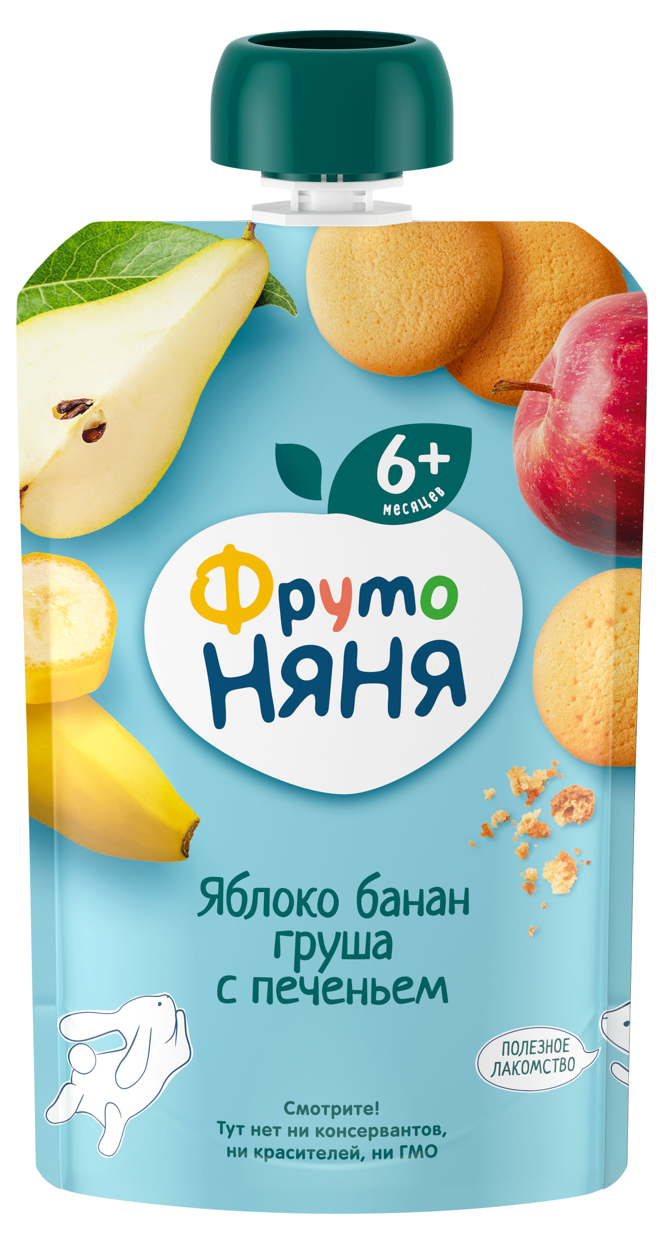

Пюре ФрутоНяня из яблок бананов и груш с печеньем с 6 мес., 90 г