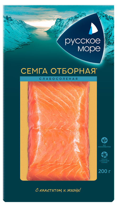 Изображение товара Семга «Русское море» слабосоленая филе-кусок, 200 г