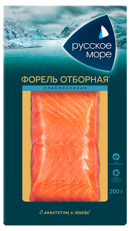 

Форель Русское море слабосоленая филе-кусок, 200 г