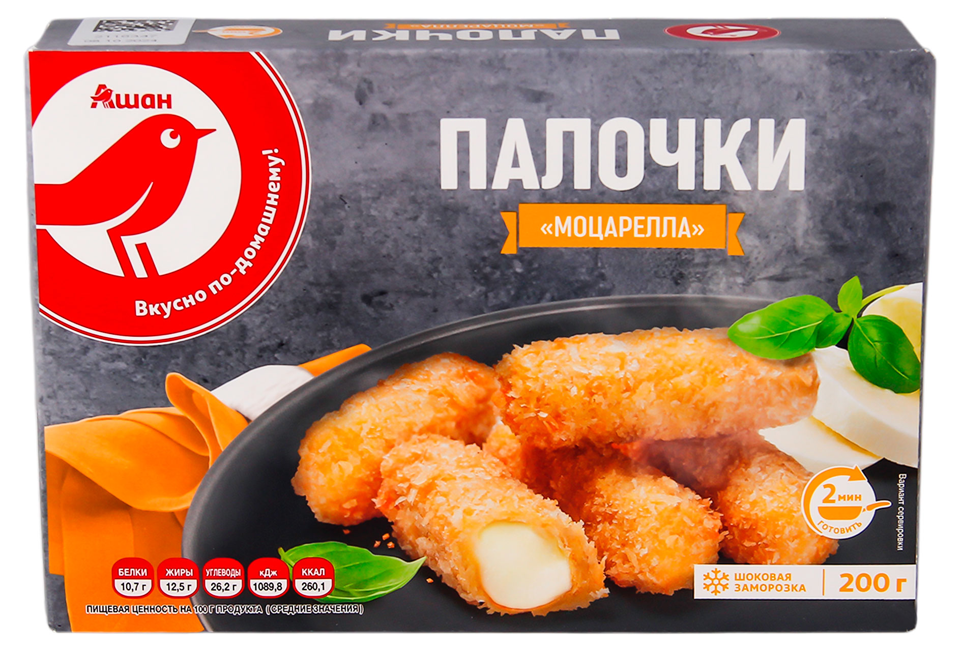 

Палочки сырные АШАН Красная птица из моцареллы замороженные, 200 г